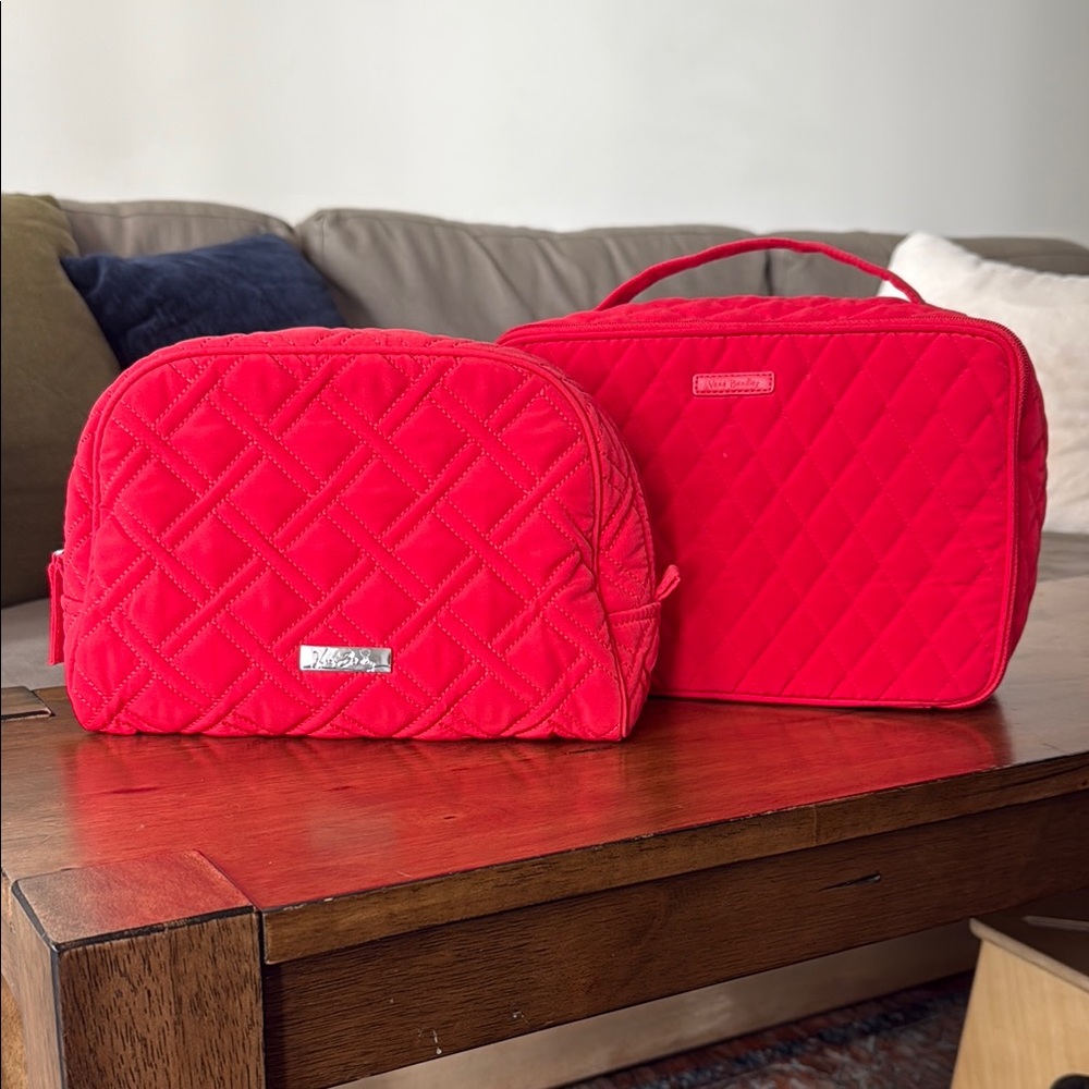 Vera Bradley Red Quilted Women's Travel Makeup Bag Set